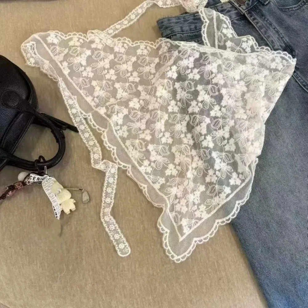 

New Y2k Lace Layered Gauze Skirt Open Skirt Lightweight Skirt With Tie Up Matching Pants Triangle Headscarf Girl