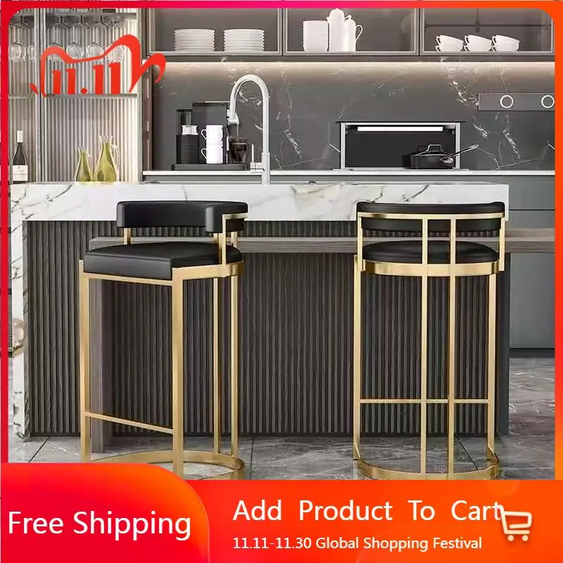 Kursi Bar Restoran Logam Balkon Modern Aksen Minimalis Kamar Tidur Emas Kursi Bar Lembut Dapur Bancos De Bar Perabotan Bar