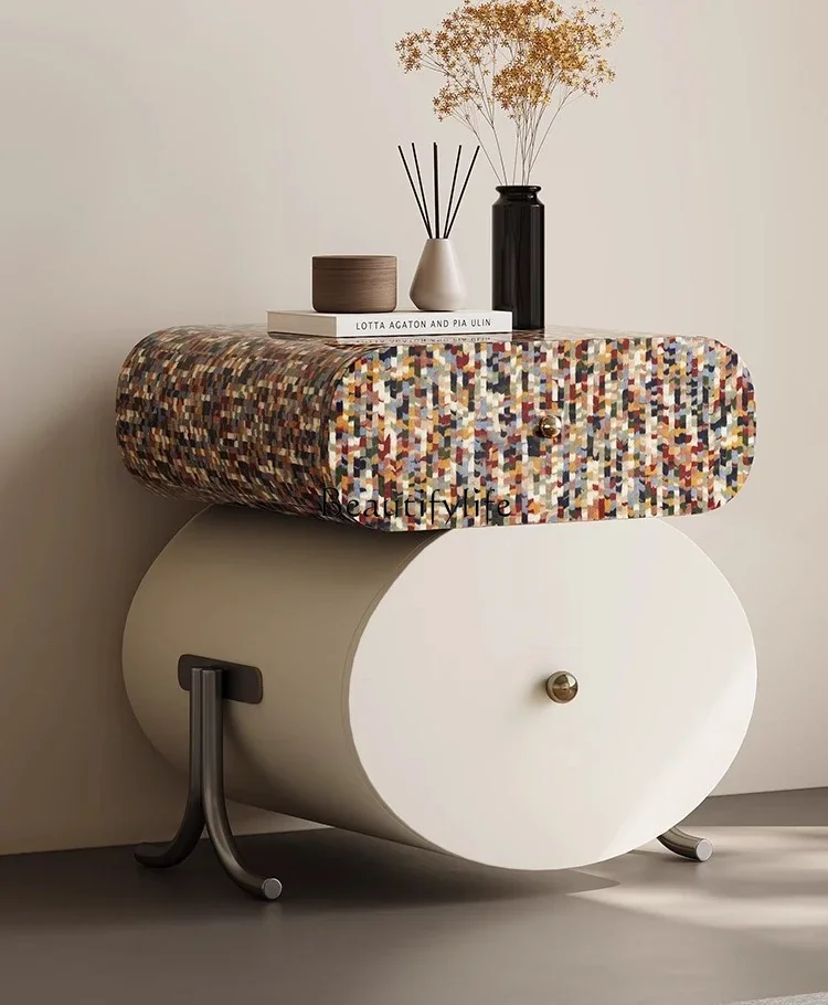 

LJYItalian Minimalist Rainbow Bedside Table Light Luxury High-end Storage Cabinet
