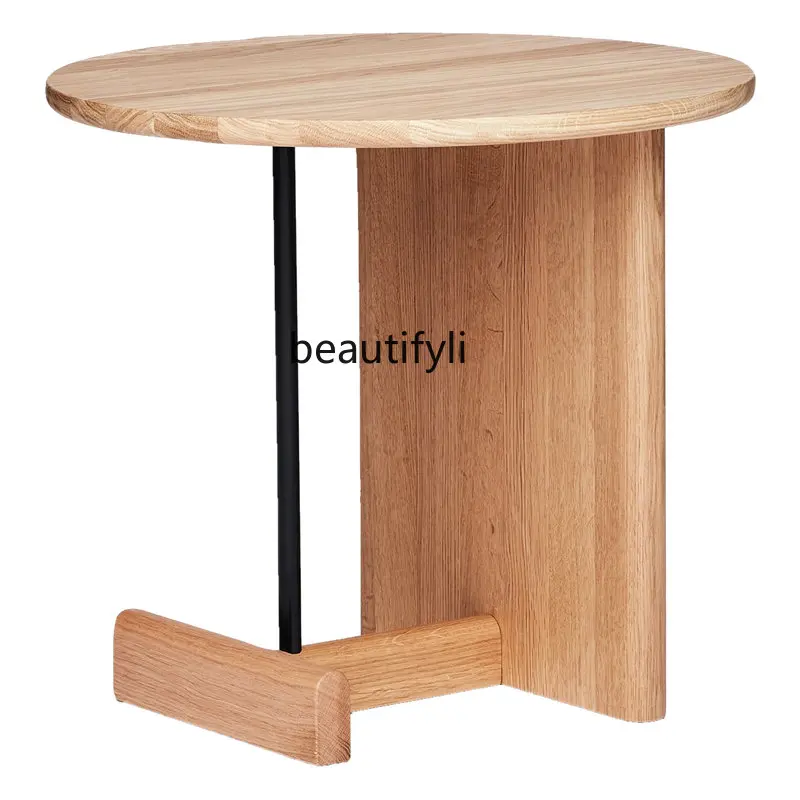 yj Simple Solid Wood Sofa Side Table Bedside round Side Table Artistic round Table Small Coffee Table