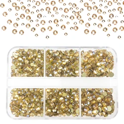 1000 Pieces Golden Champagne Flat Back Rhinestones 3 Sizes (2.8-4.0mm) Nail Gems Crystal Round Flat Back Rhinestones Nail Suppli