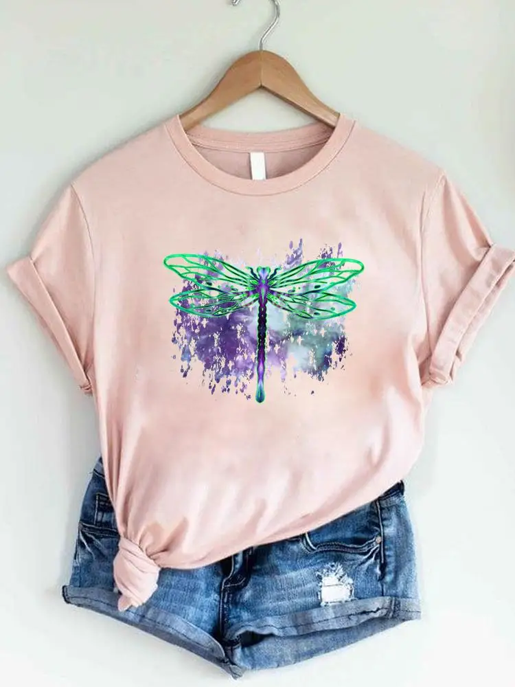 

Watercolor Dragonfly Sweet Women Print T-shirts Clothing Graphic Tee Casual Ladies Fashion Female Short Sleeve T Clothes