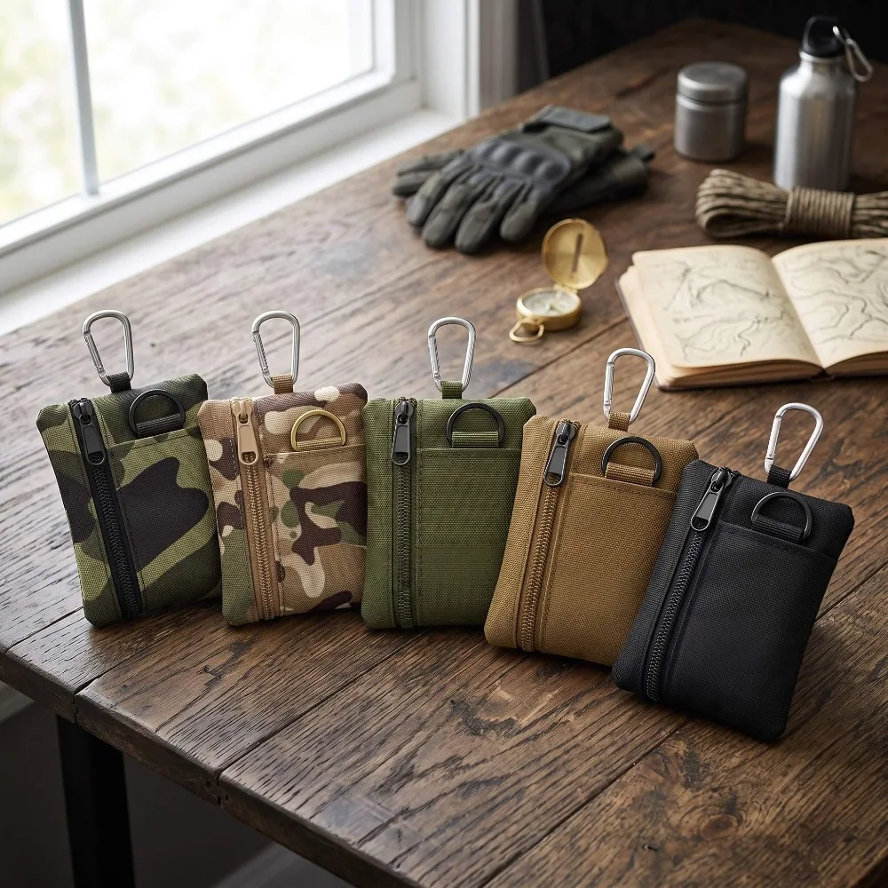 Tarnmuster Mini Molle Taktische Tasche Wasserdichte Oxford Reißverschluss-Schlüsseltasche Tragbare Karten- und Münztasche mit Karabiner Outdoor EDC-Ausrüstung – Detail 4