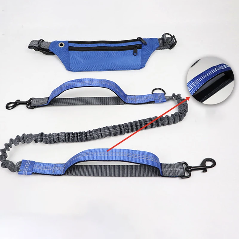 Hands free Dogs leash running elasticity dog leash jogging Handsfree leash Double handle lead walking Waist Belt bag Reflective
