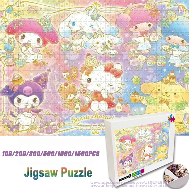 

Sanrio Characters Puzzle Jigsaw Hello Kitty Kuromi Melody Cartoon Parent-Child Diy Puzzle Jigsaw 108/200/300/500/1000/1500Pcs