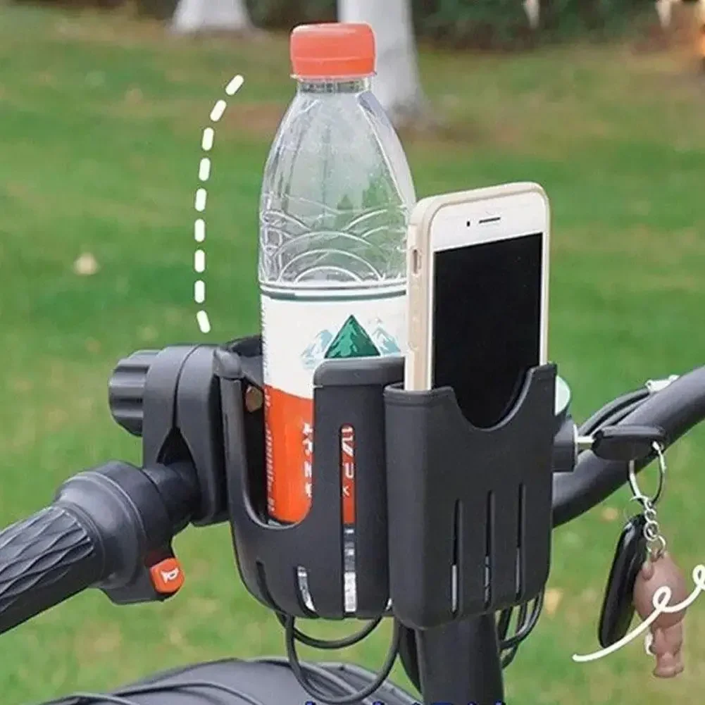 2 In 1 Motorcycle Stroller Cup Holder Bike Wheelchair Phone With Walker Rack Black Easy 360 Install Degree Rotation Adjusta I8P3 image 2