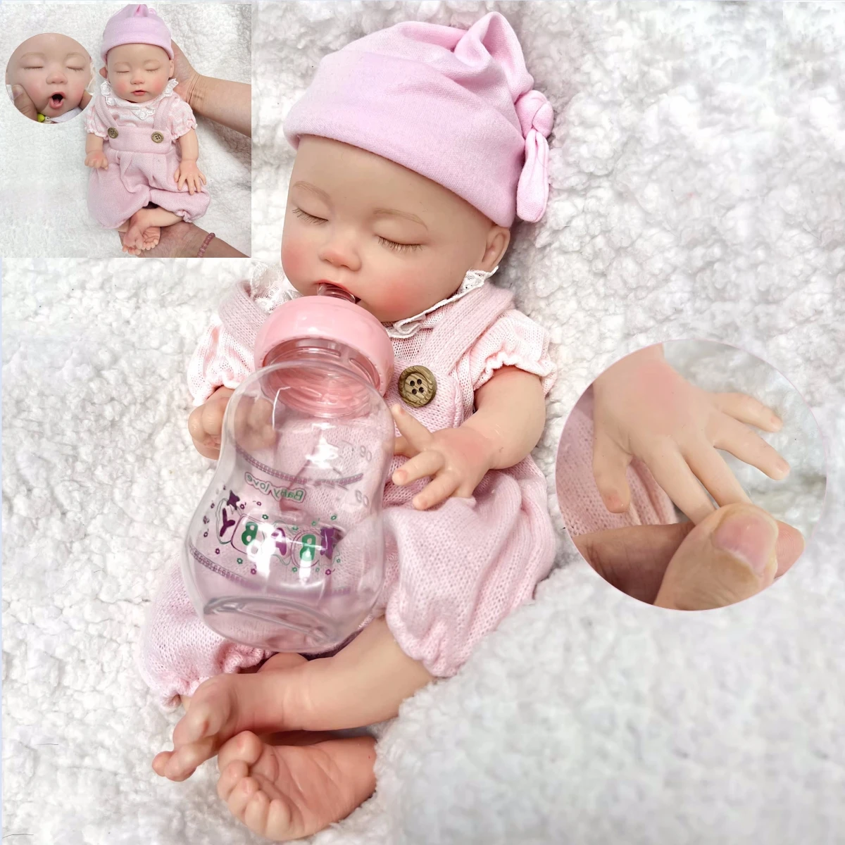 Attyi 13inch Can Drink and Pee Solid Silicone Reborn Baby Girl Doll Soft Body Lifelike Realistic Newborn bebe reborn de silicona