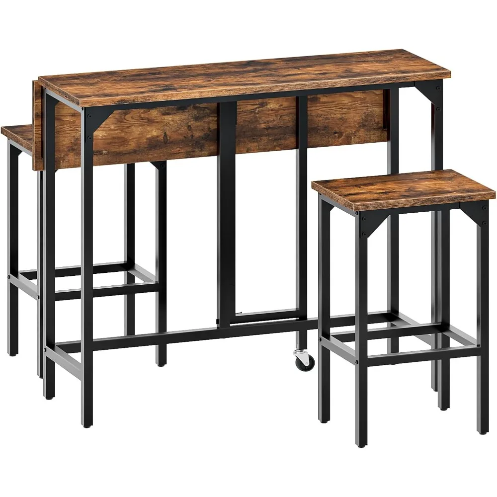 

Bar Table and Stool Set, 39.4'' Folding Dining Table with 2 Stools, Industrial Style, for Restaurant, Living Room, Pub, Rustic B