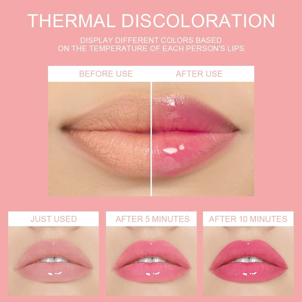 مجموعة ملمع شفاه متغيرة درجة الحرارة تدوم طويلاً مقاوم للماء غير لاصق كوب تغيير لون الشفاه الصقيل ترطيب أحمر الشفاه السائل غير لزج #3
