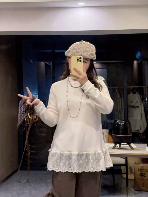 

plus Size Women's Korean Sle Pure Desire Lace Trim White Base irt Slimming Top Large Size Inner Wear Boting irt