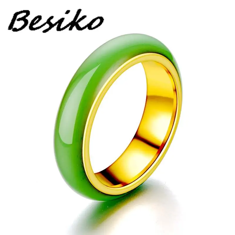 Кольцо Besiko из искусственного зеленого нефрита, Амулет из китайского нефрита, модные очаровательные ювелирные изделия из нержавеющей стали, ручная работа, ремесла, подарок для женщин и мужчин