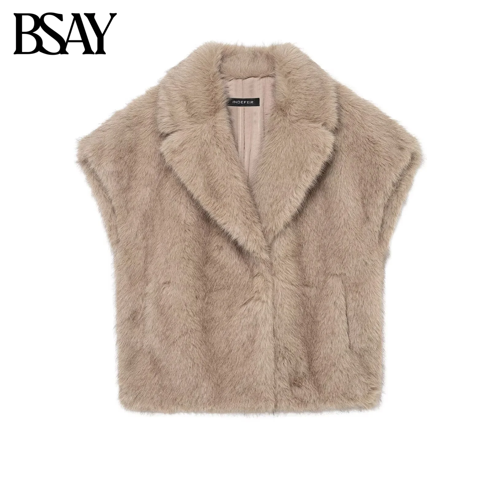 

BSAY Artificial Fur Effect Vest for Women Fashion Autumn Winter New Sleeveless Jacket Chic Female Waistcoat Jackets Mujer
