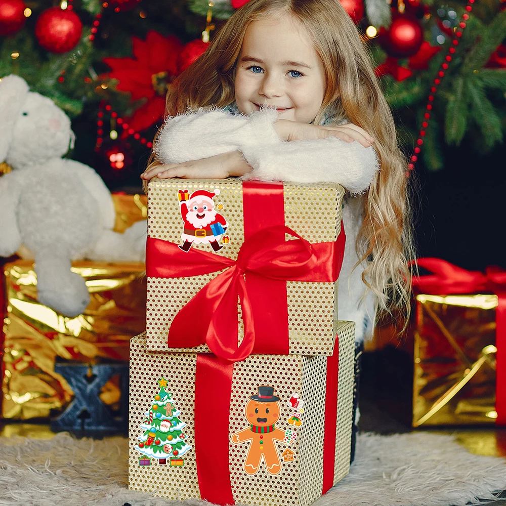 8/16Sheets Make a Face Christmas Puzzle Stickers Santa Claus Elk Funny Assemble Jigsaw Cute DIY Party Decoration Kids Gift Toys #5