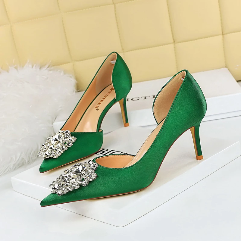 

ZOOKERLIN Pointed Rhinestone Buckle Stiletto Woman Shoes Slip On Solid Color High Heels Women's Pumps Female Wedding Bridal 2023