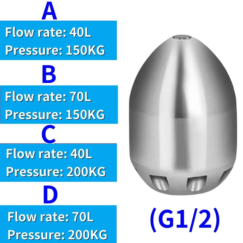 Sewer Drainage Cleaning Nozzle, High-Pressure Cleaning Machine Nozzle, Interface 1/2 Internal Thread, Flow Rate 40-70L/min