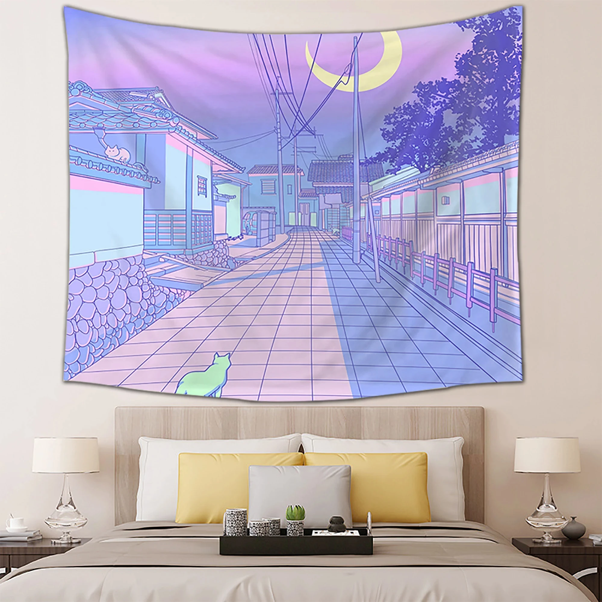 

Pink Moonlight Vintage Japanese Tapestry Wall Hanging Bohemian Aesthetic Wall Decor Boho Home Decoration For Bedroom Living Room