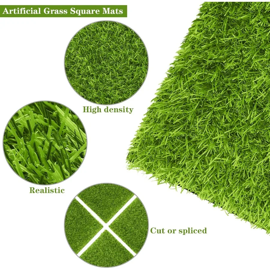 8 عبوات من حصيرة العشب الاصطناعي مقاس 12 × 12 بوصة مربعات بلاط عشب صناعي للحديقة رقعة عشب وهمية مع ثقب صرف واقعي