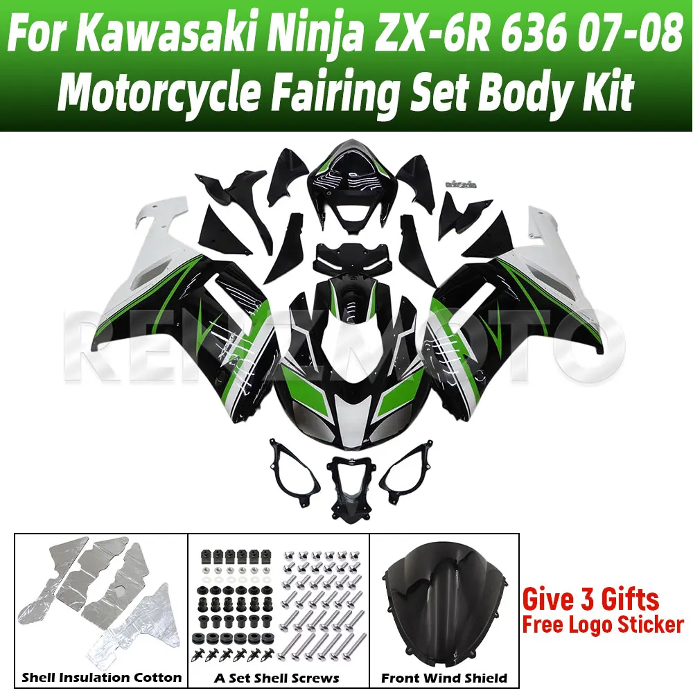 

New ABS For Kawasaki Ninja ZX-6R 636 2007-2008 Motorcycle Bike Fairings Set Body Kit Bodywork Set Shell Injection K0607-122a