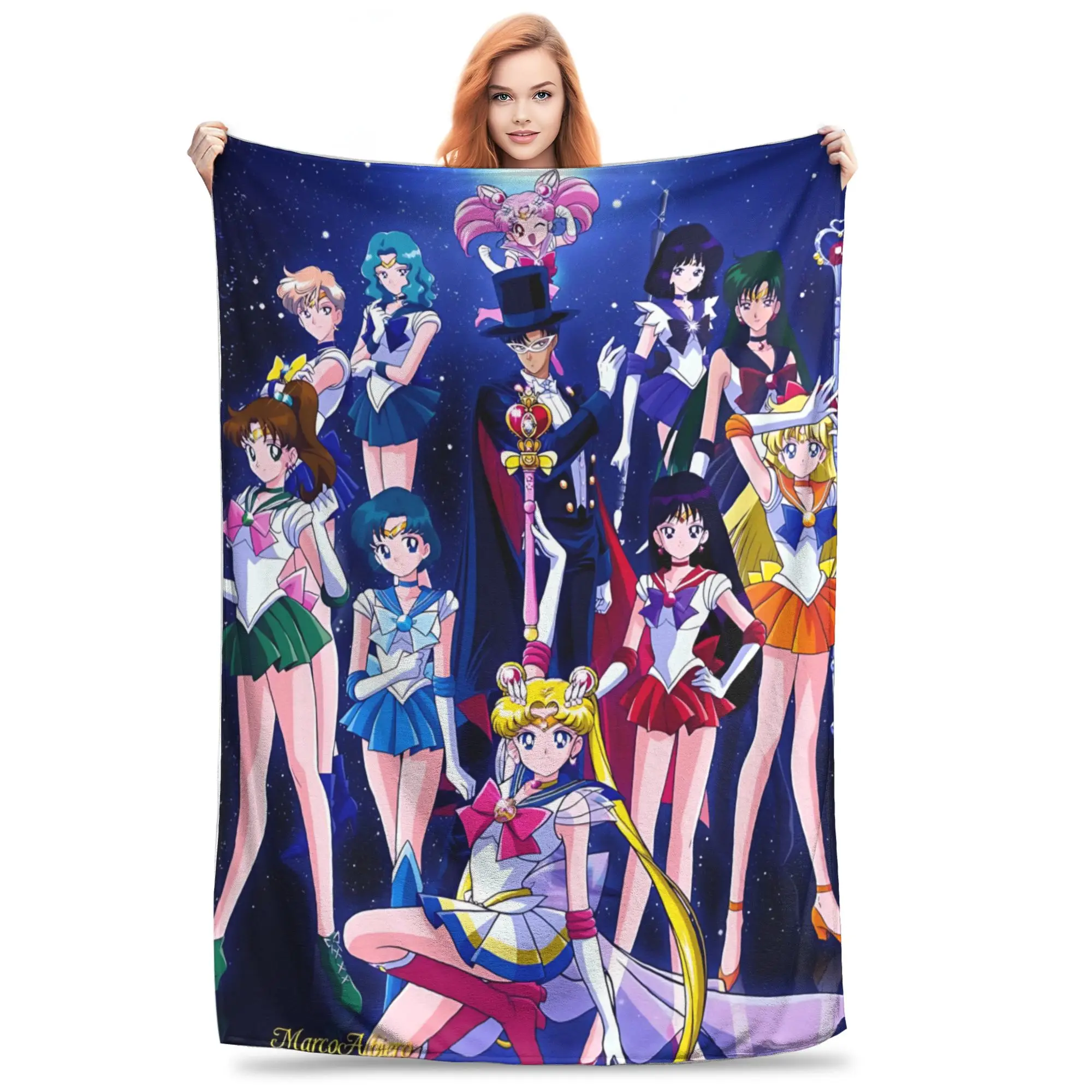 1PC home Cutecore Sailor Moons  Blanket Super Cosy Plush Home Living Room Sofa halloween