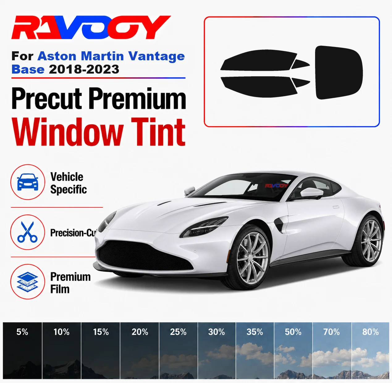 

Premium Precut Window Tint Kit Front Rear Windows Rear Windshield For Aston Martin Vantage Base 2018-2023 Nano Ceramic Film