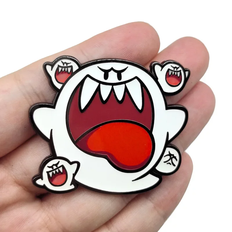 Luigi Shy Ghost Brooches Cartoon Anime Figures Metal Enamel Brooch Cartoon Pin Backpack Badge Kids Gift