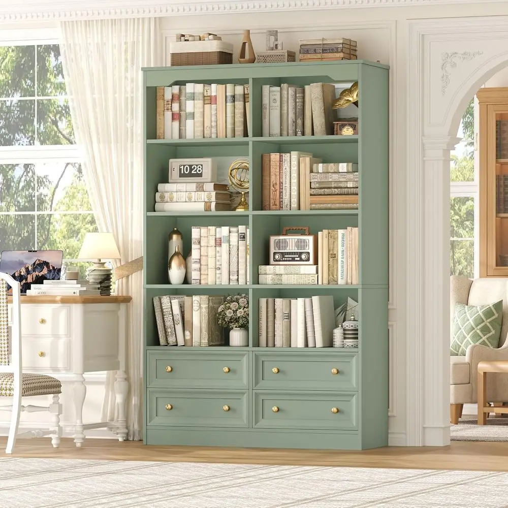 INETONES 71Tall ookshel with 4 Ders, 6-Tier Doule Wide ookshees and ookcas with Stora, Green ookshel LarOpen ookshees Standing o