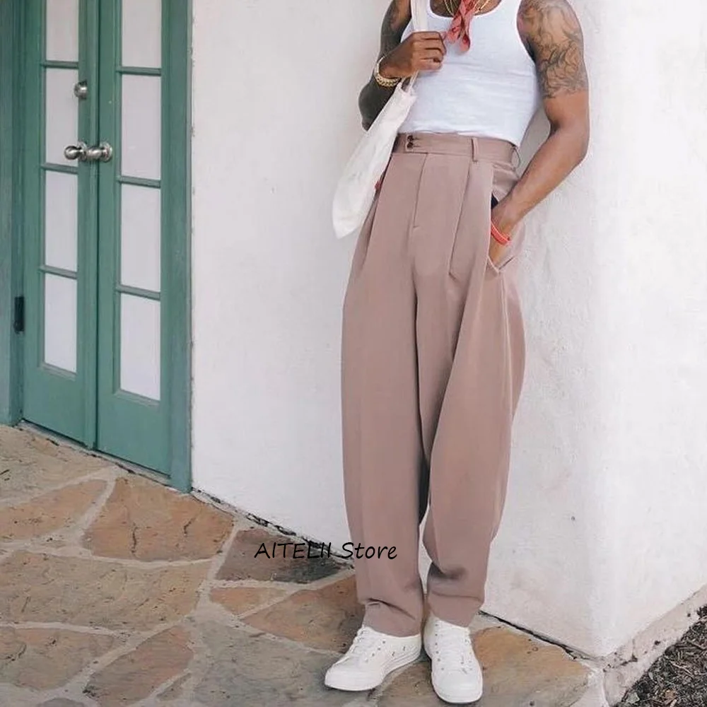 

Сплошные цветные классические мужские брюки для мужчин, удобные повседневные свободные брюки из полиэстера с широкими штанинами, рабочие брюки, пошивная одежда