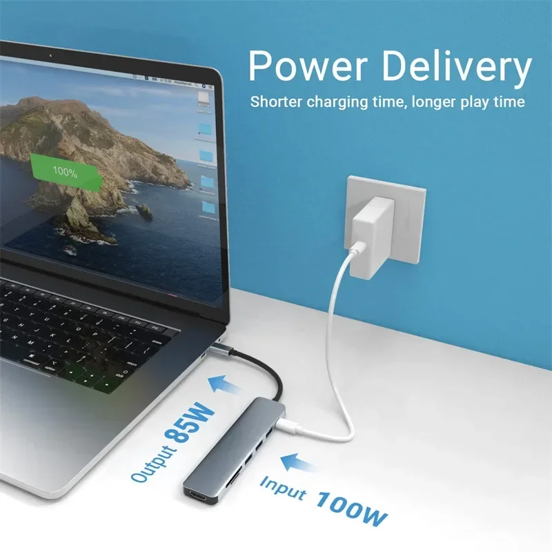 قفص الاتهام المتوافق مع USB C إلى 4K HD ، الشحن من النوع C ، SD ، قارئ بطاقة TF ، قفص الاتهام لماك بوك ، باد ، S21 ، ديكس ، تلفزيون ، ماوس ، USB ،