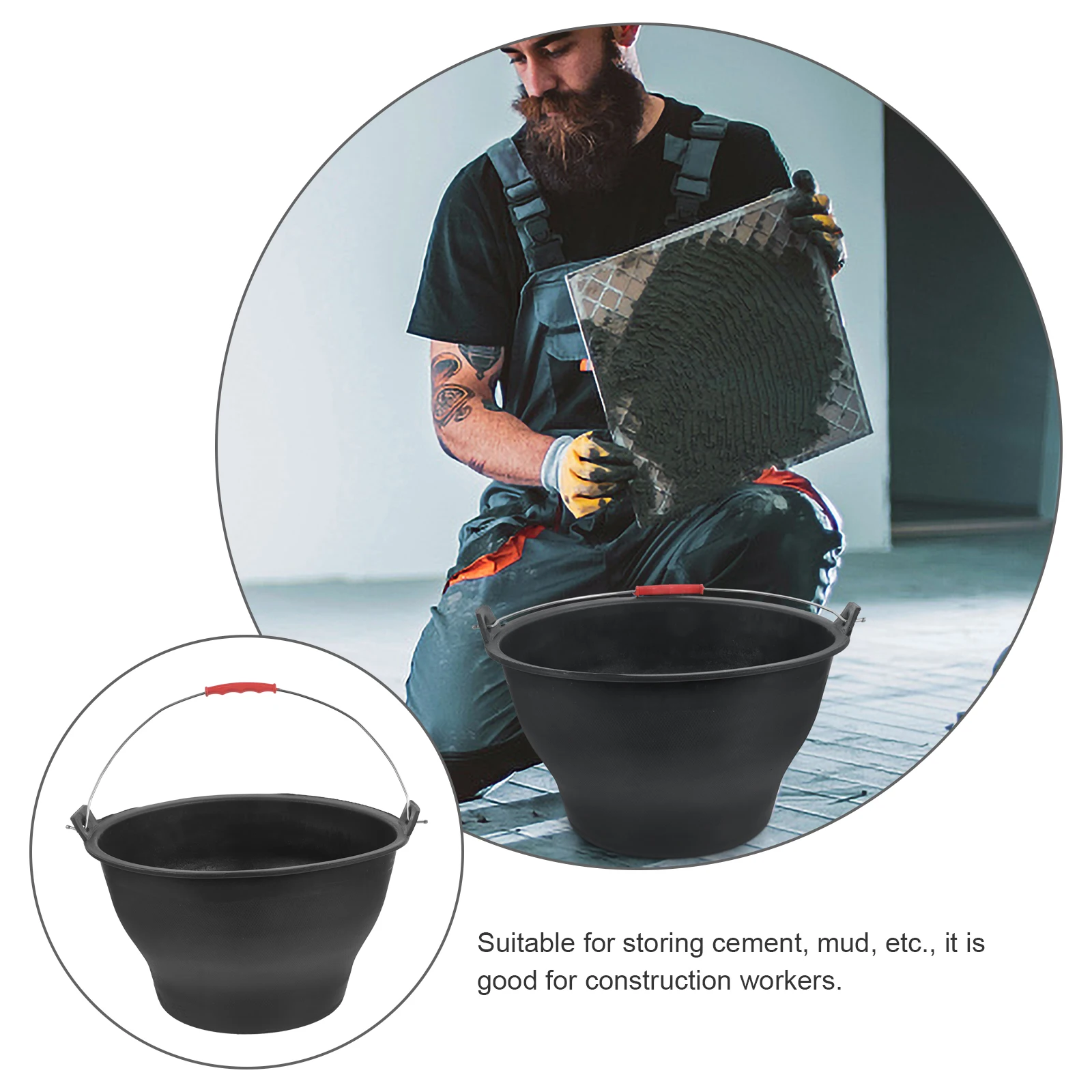 

Construction Grey Small Handle Plastic Bucket for Cement Mud Storage Mixing Garden Tool Building Construction Site Bucket Site