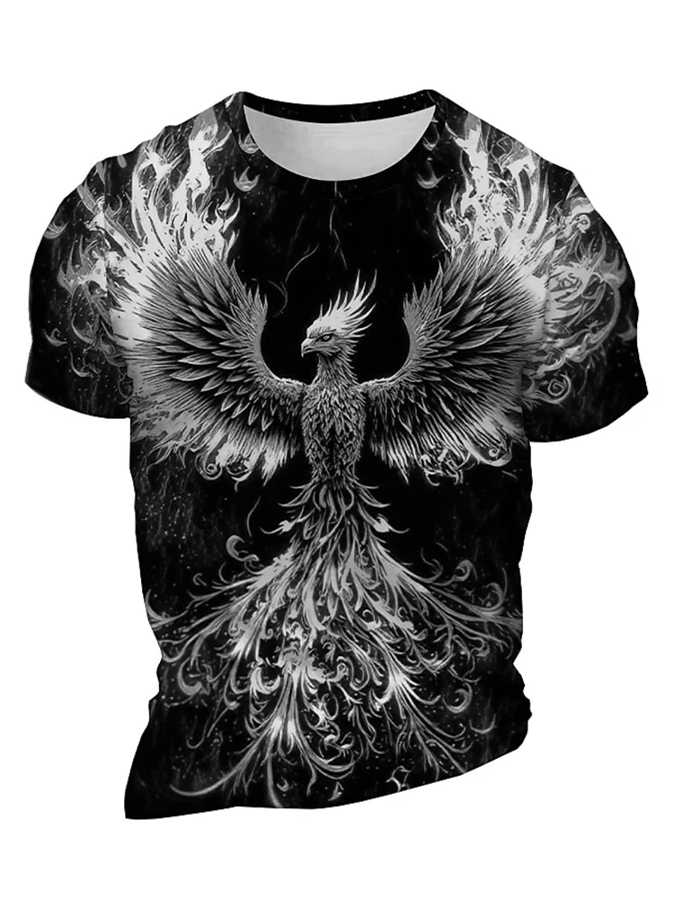 3D Phoenix Print Men's T-Shirt Summer Street Everyday Casual Fashion Short Sleeve Loose Comfortable Top Creative Animal T-Shirt