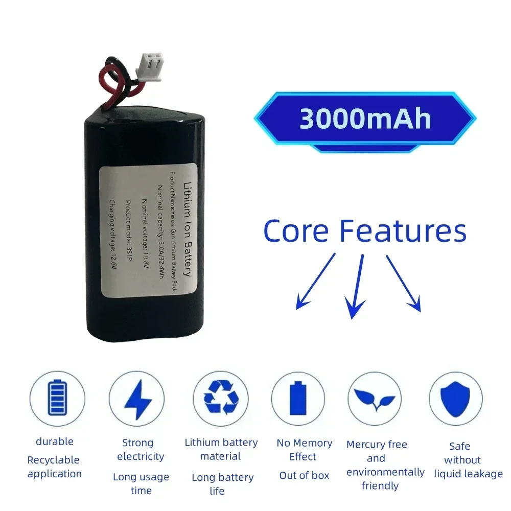 Paquete de batería recargable cilíndrica de iones de litio, 10,8 V, 3000mAh, 3S1P, pequeña resistencia interna, sin contaminación, larga vida útil