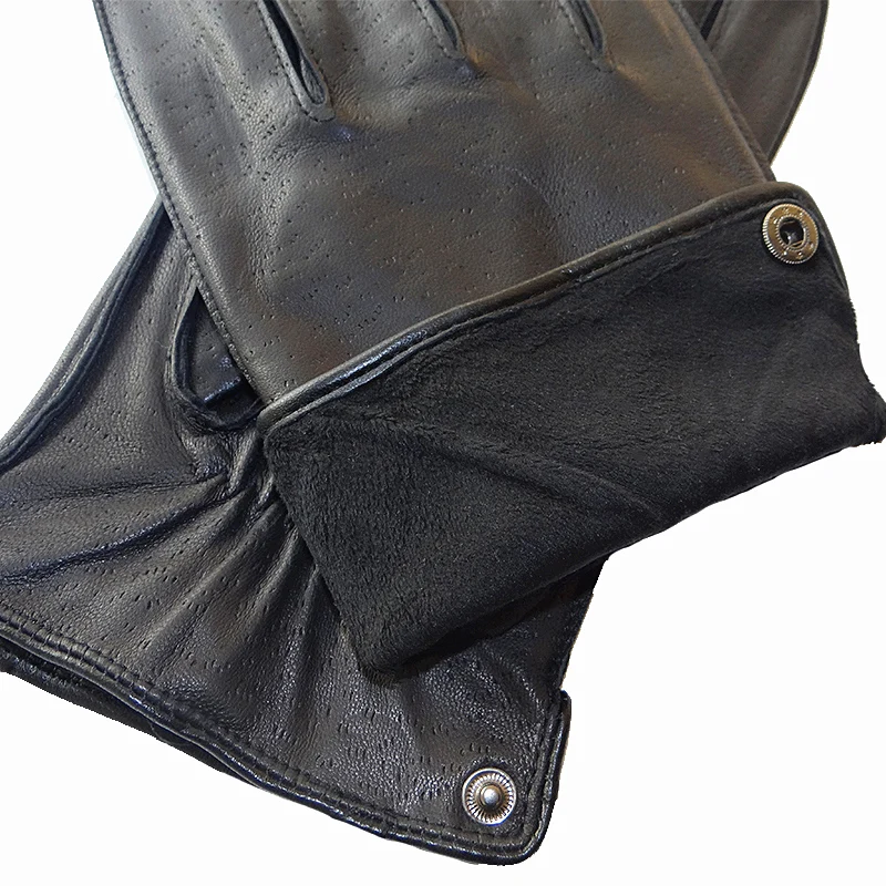 GOURS Winter Real Leather Gloves Men Black Genuine Goatskin Gloves Fleece Lining Warm Driving Fashion Button New Arrival GSM048