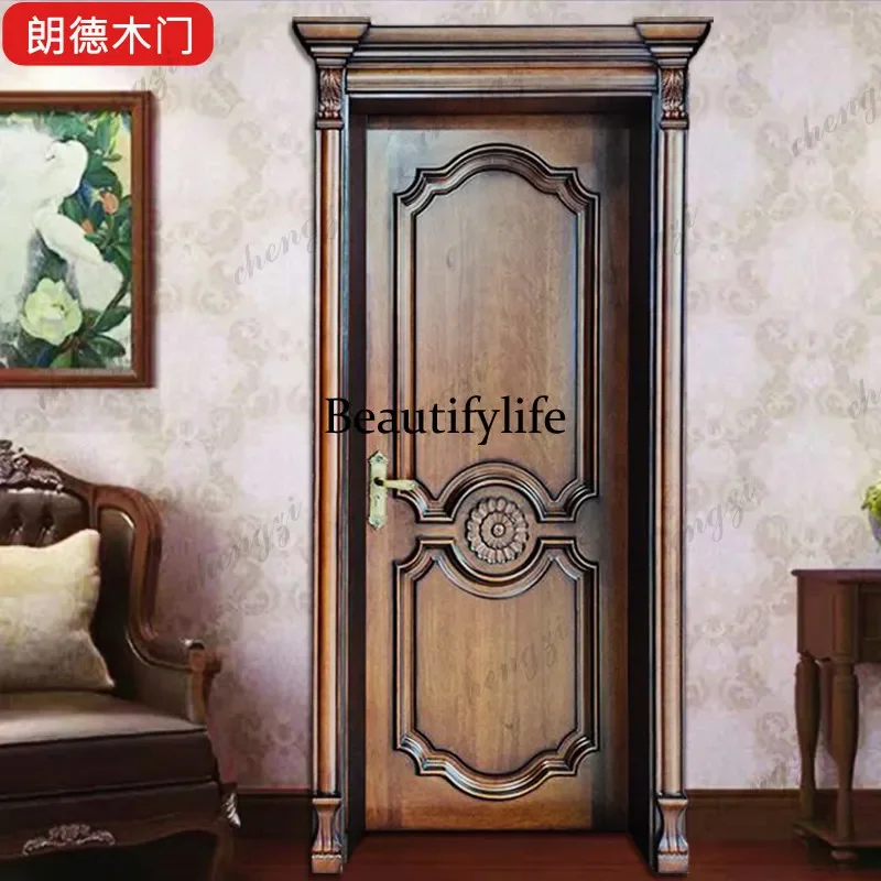 Y136 Y136 Solid wood multi-layer baking paint American bedroom flat open suite room study home bathroom toilet glass wooden door