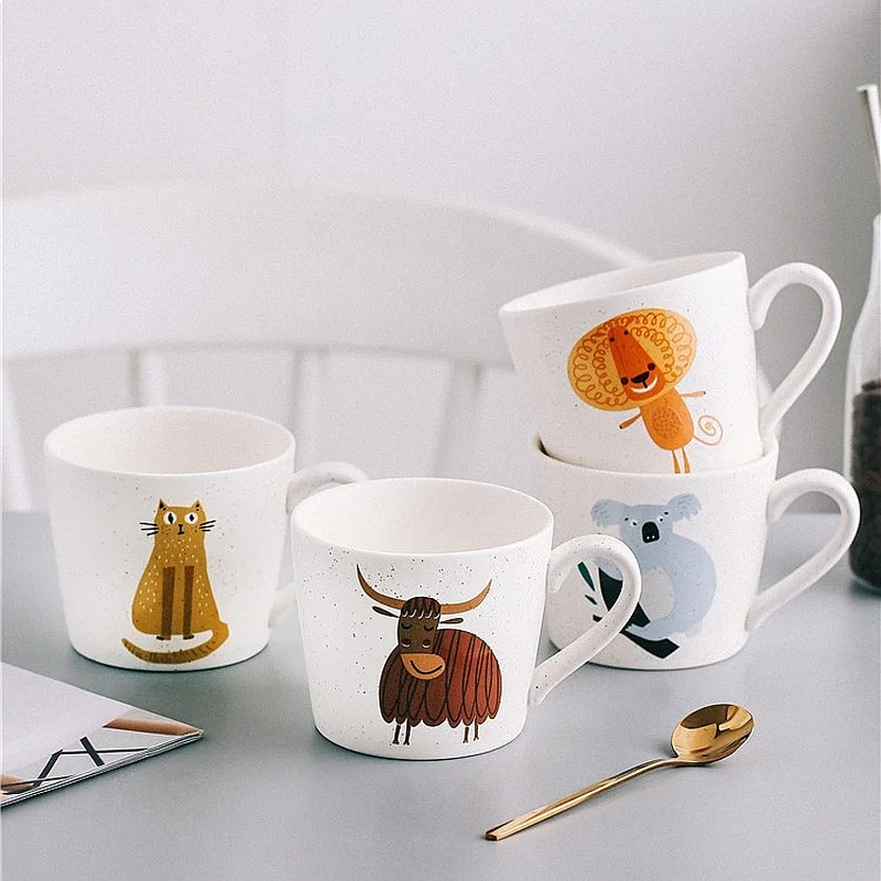 Cute Cat Tiger Japanese Style Creative Ceramic Mug Home Couple Breakfast Cup Coffee Water Cup Porcelain Drinkware Gift Set