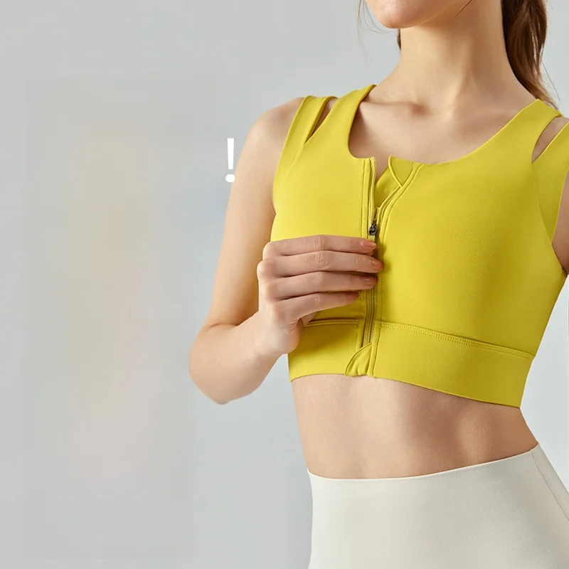 

Sports Underwear High Strength Front Zipper Integrated Fixed Cup Yoga Bra Breathable Shockproof Fitness Vest for Running