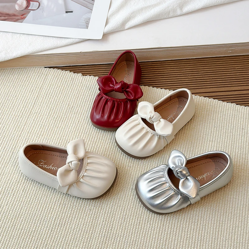 

Spring Autumn New Girls Ballet Flat Shoes Sweet Bowknot Decor Kids Leather Shoes Wedding Party Non-slip Children Mary Jane Shoes