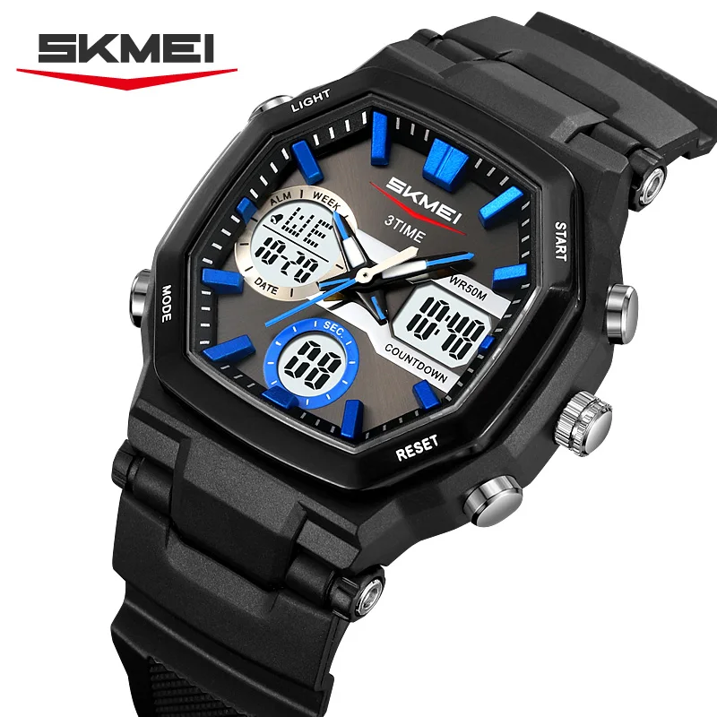 

SKMEI модные 3-кратные цифровые электронные часы с хронографом, спортивные светодиодные кварцевые часы для мужчин и женщин, водонепроницаемые наручные часы с будильником