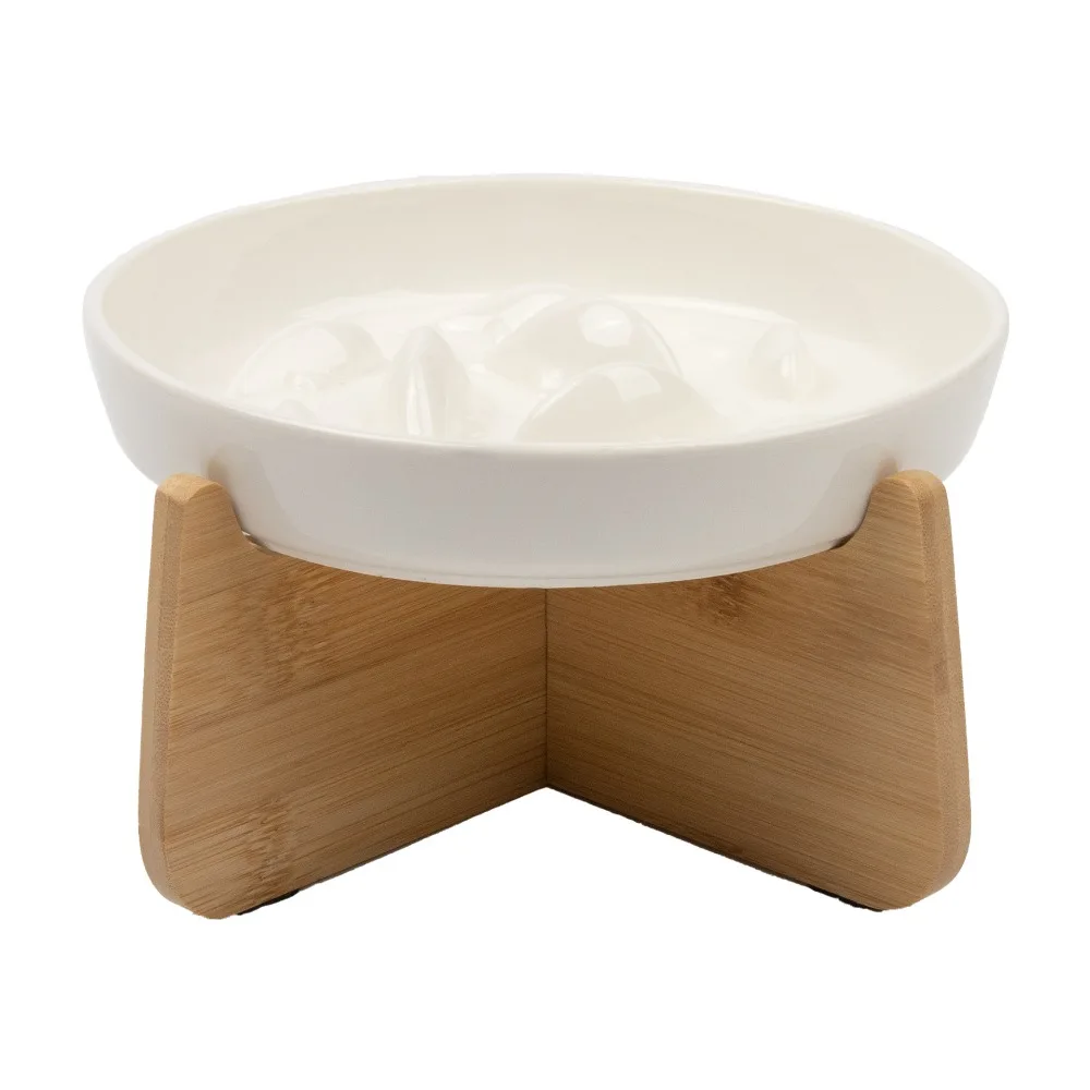 

Wood Stand Raised Cat Bowl Anti-choking Neck Protection Cat Feeding Bowl Ergonomic Ceramic Anti Vomiting Bowl for Cats Dogs