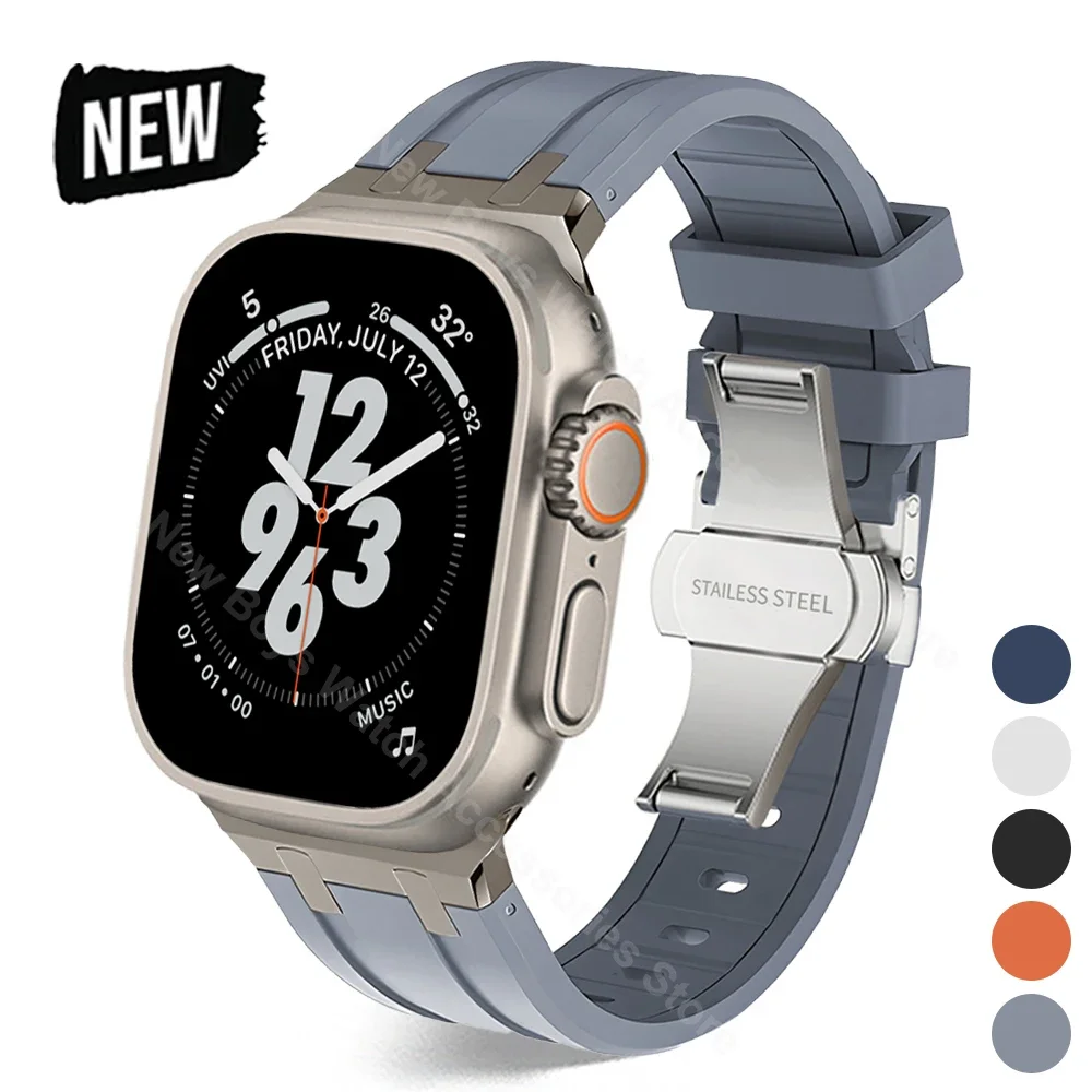 

Силиконовый ремешок с застежкой-бабочкой для Apple Watch 11, 10, 46 мм, Ultra 3, 49 мм, 45 мм, 44 мм, спортивный ремешок для iWatch 9, 8, 7, SE, 6, 5, браслет для мужчин
