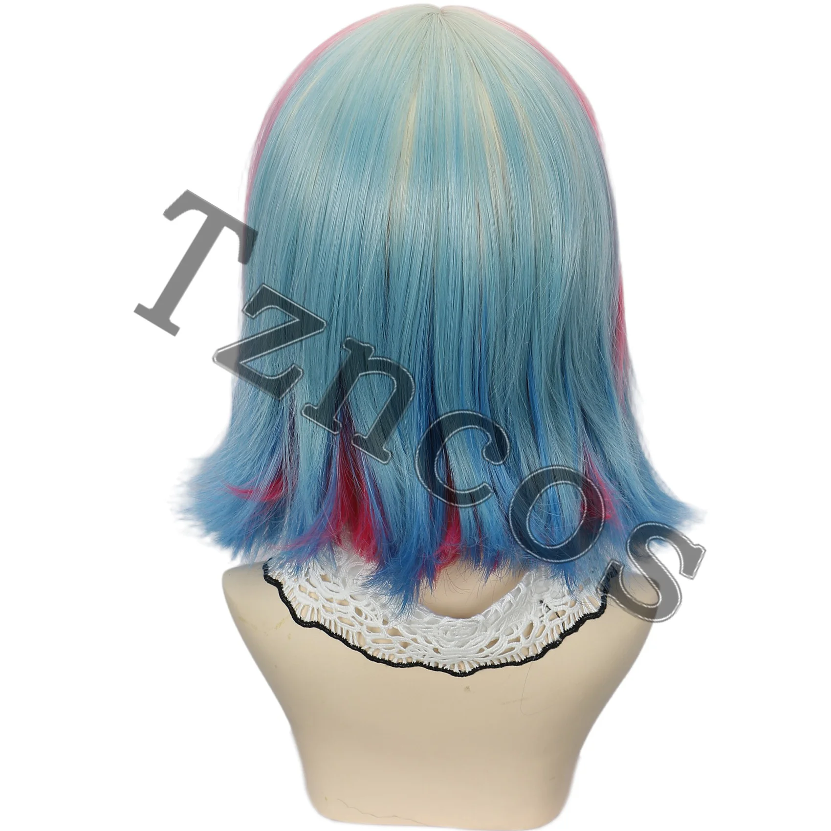 Tzncos レディース ショートボブ カーリー ゴールドミックス パウダーブルー グラデーションウィッグ ヘアクリップ2個付き ハロウィンコスチューム ロールプレイに最適