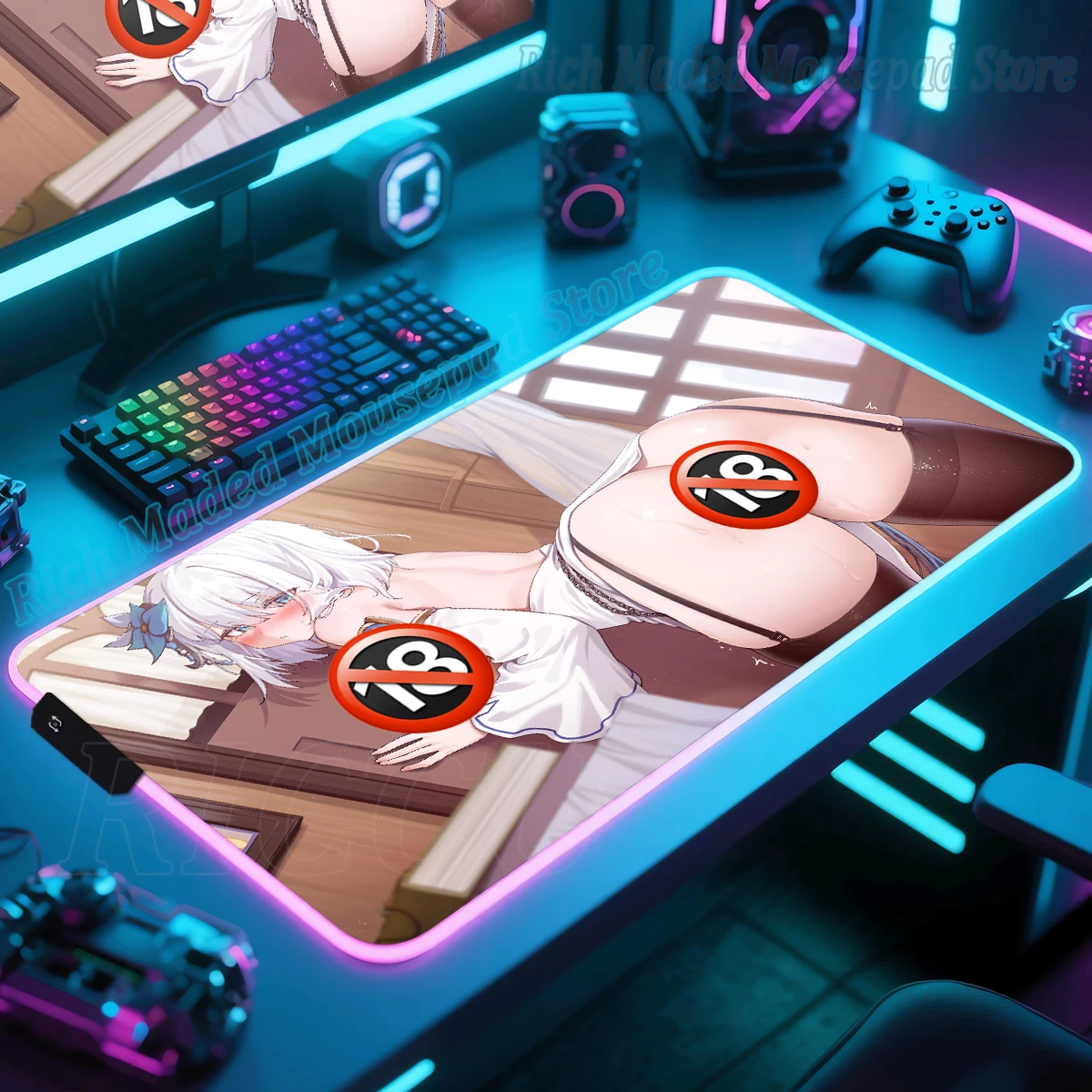 Anime Girl Hentai Mouse Pad RGB Gaming Desk Mat HD Gamer Large LED Light XXL MousePad PC Accessories XXL Gamerr Computer Carpet