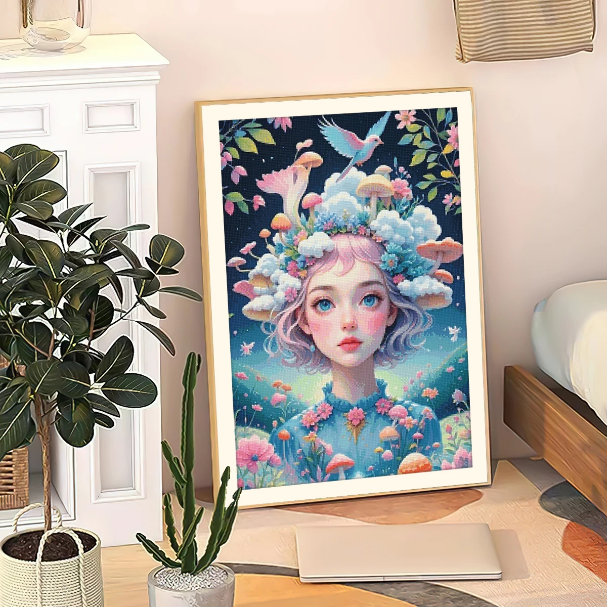 DIY 5D Art Diamond Painting Set Fantasy Mushroom Girl - Perfect Gift for AB Diamond Gemstone Inlay Handmade Home Decoration