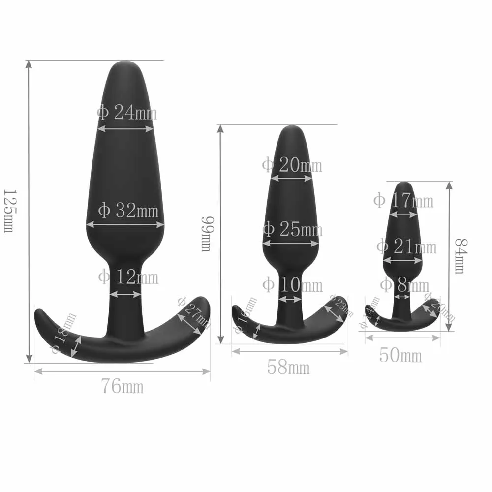 Silicone Anal Plug, Pack of 3 Butt Plugs Training Set for Beginners Advanced Users with Flared Base Prostate Sex Toys