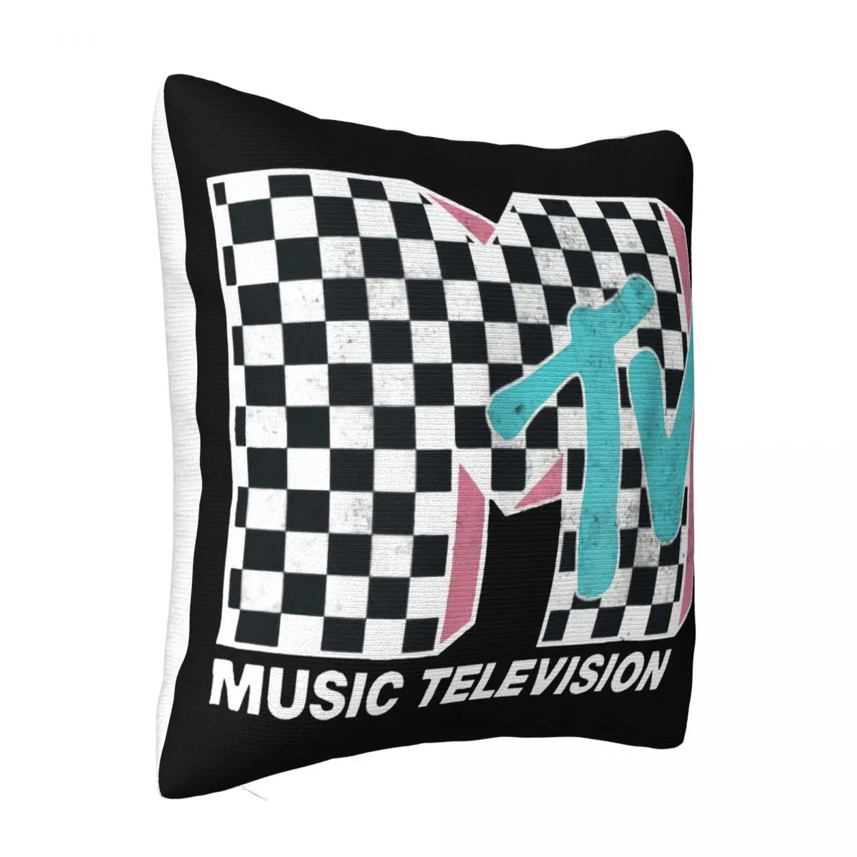 Black Mtv Neon Distressed Checkered Logo Graphic Us Mens Trend 2020 Halloween Lowest Price Any Logo Pillow Case