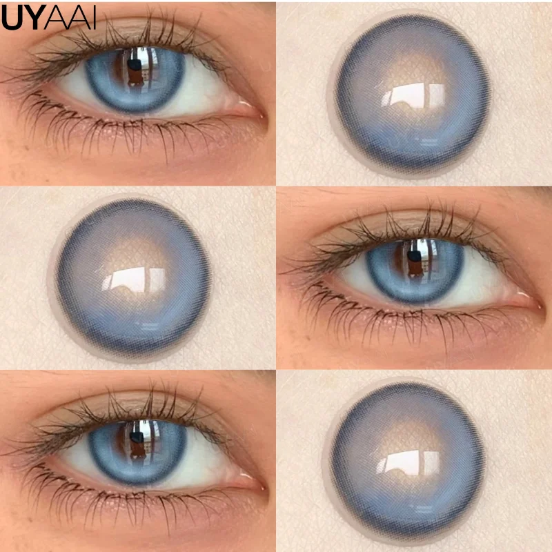 UYAAI Color Contact Lenses for Eyes Korean 1 Pair Fashion Lenses Brown Colorcon Colored Lenses with Diopters Degree Blue Lenses