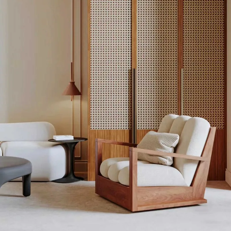 Simple wabi-sabi wind solid wood single small sofa American retro solid wood leisure chair