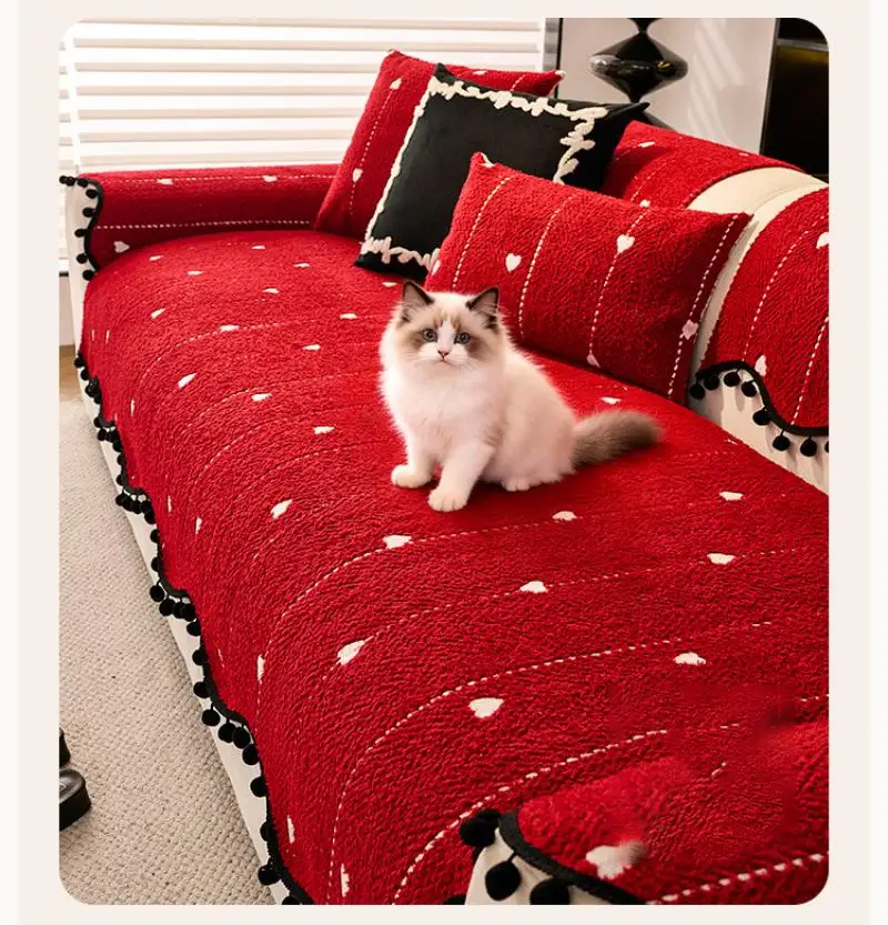 Winter Rot Unregelmäßig Geformte Sofa Kissen Valentinstag Neujahr Hochzeit Dekoration Plüsch Sofa Kissen Anti-Slip Abdeckung Stoff – Detail 2