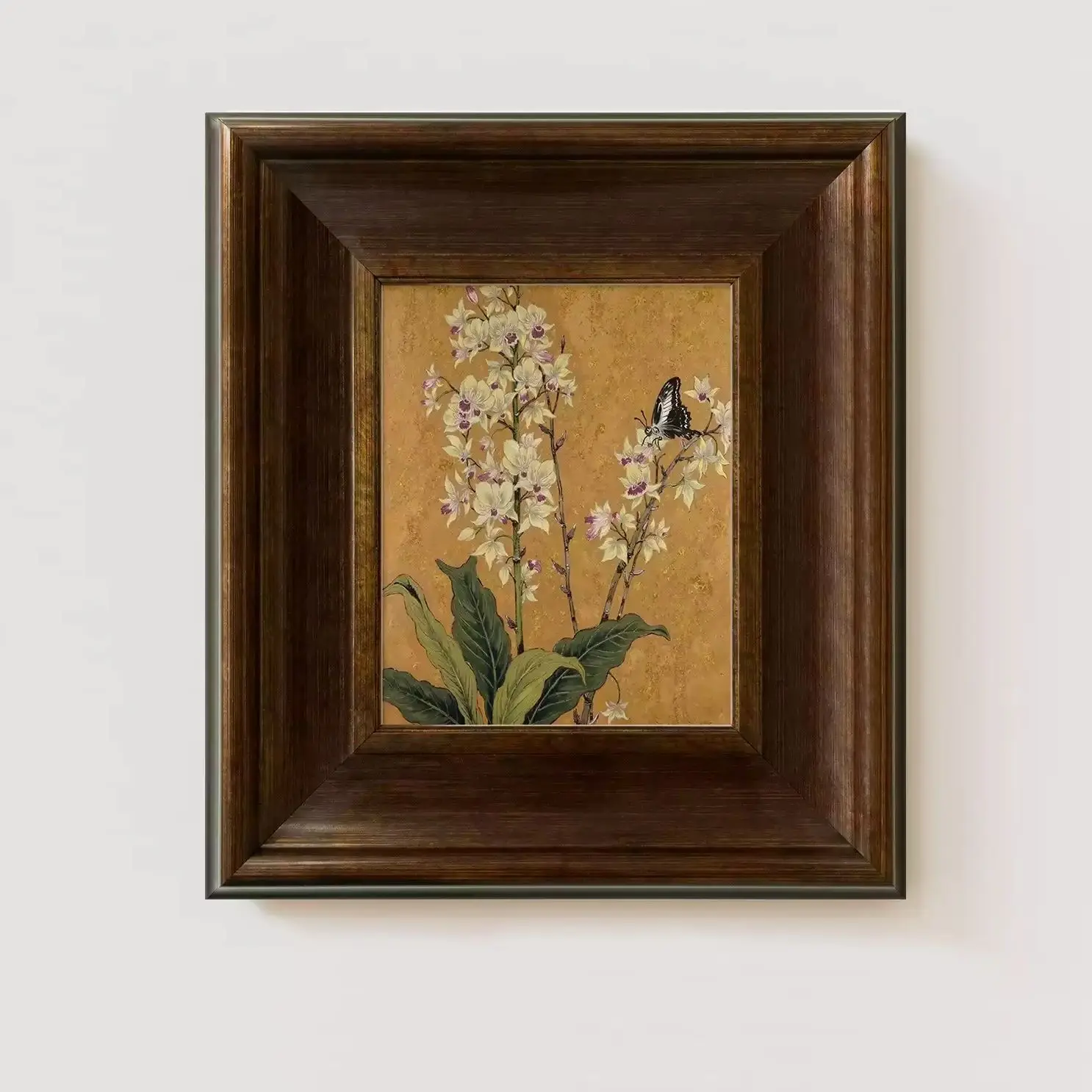Vintage Dark Walnut Wood Picture Frame, 10cm Wide Beveled Solid Wood Moulding with Distressed Finish for Oil Painting & Canvas