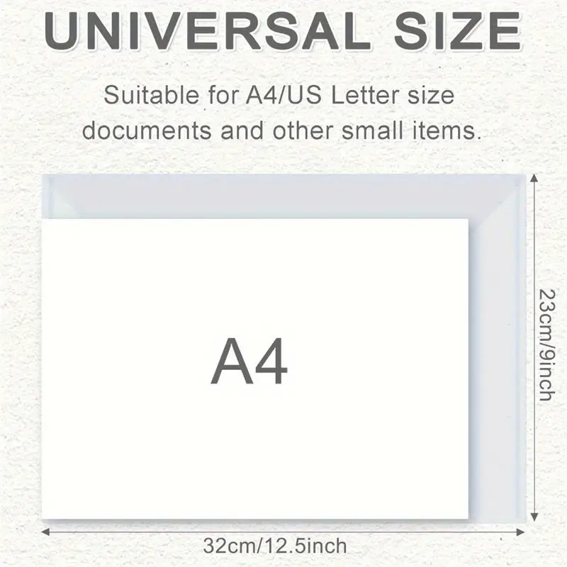 10-100pcs A4 File Bag Transparent Plastic Thickened Large-capacity Snap-on Type Test Paper Storage Bag for Archives Reusable