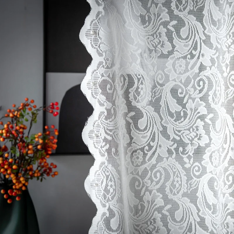 Fanhua Nail Bead Yarn High Weight French Lace Jacquard Yarn Warp Knitted Curtains for Living Dining Room Bedroom